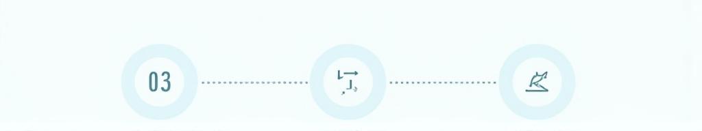 A simple graphic showing three circular icons connected by a dotted line, representing a clear path.