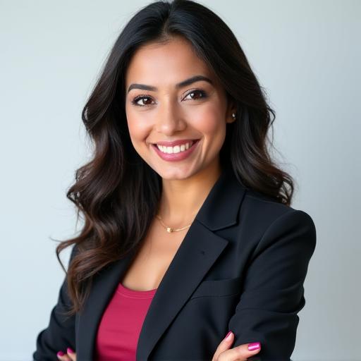 Professional headshot of Aisha Khan, a confident and engaging woman.